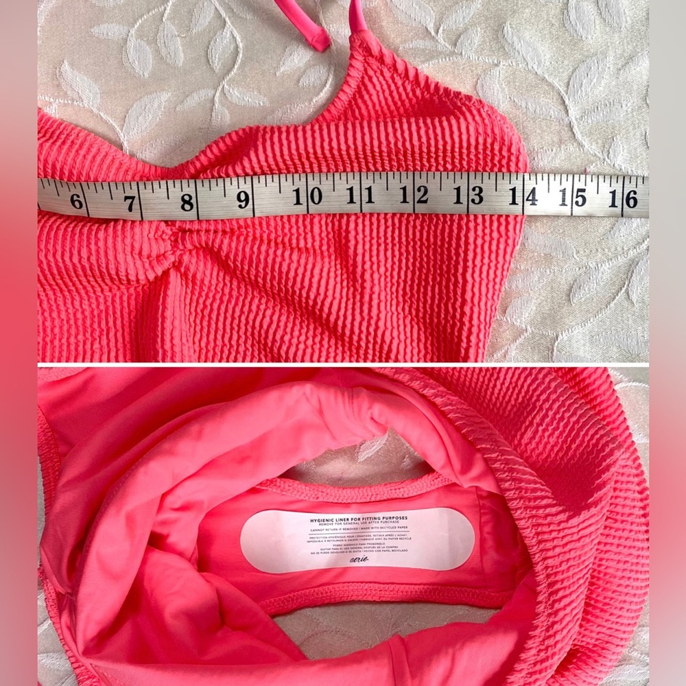 🆕 Aerie Swimsuit Womens Medium Coral Pink One Piece Cheeky Halter Bathing Suit - Picture 7 of 8